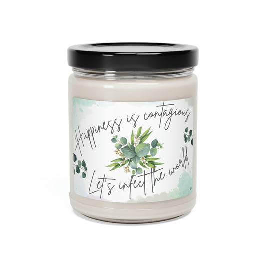 Happiness is Contagious, Beautiful Blue Floral , Apple Scented Soy Candle, 9oz